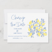 Levendig blauw geel Lemon wijnstokken veranderen d Save The Date (Voorkant)