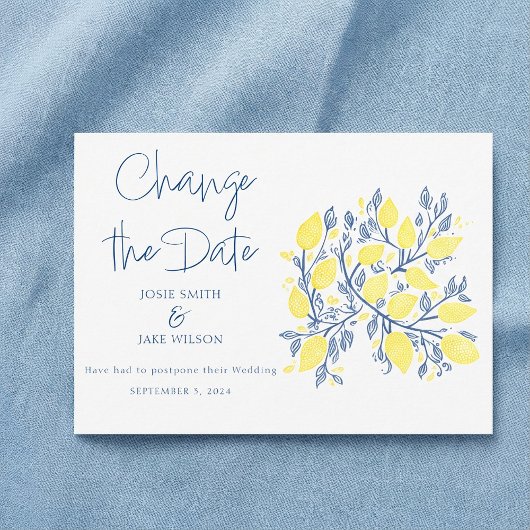 Levendig blauw geel Lemon wijnstokken veranderen d Save The Date