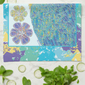 Levendig Blauw Geel Macaw Bloemen Illustratie Theedoek (Gevouwen)