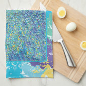 Levendig Blauw Geel Macaw Bloemen Illustratie Theedoek (Quarter Fold)