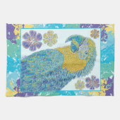 Levendig Blauw Geel Macaw Bloemen Illustratie Theedoek (Horizontaal)