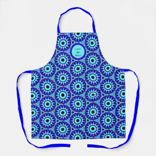 Levendig blauw geometrisch all-over printpatroon schort