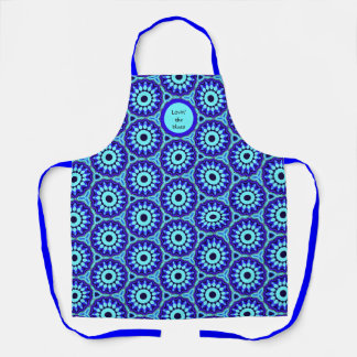 Levendig blauw geometrisch all-over printpatroon schort