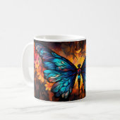 Levendig blauw Glas in lood vlinderontwerp Koffiemok (Voorkant links)