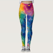 Levendig Blauw Gouden Waterverf Design Leggings (Voorkant)