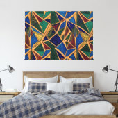 Levendig blauw, groen en rood geometrisch patroon canvas afdruk (Insitu (Slaapkamer))