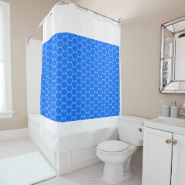 Levendig Blauw Honingraat Patroon Witte Rand Strep Douchegordijn