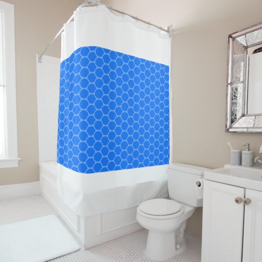 Levendig Blauw Honingraat Patroon Witte Rand Strep Douchegordijn (In situ)