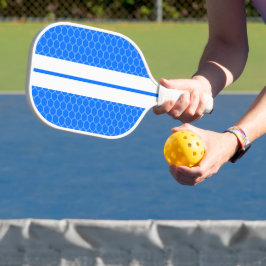 Levendig blauw honingraatpatroon witte racestrepen pickleball paddle