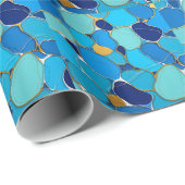 Levendig Blauw Pebble Mozaïek Goud Accent Cadeaupapier (Rol Hoek)