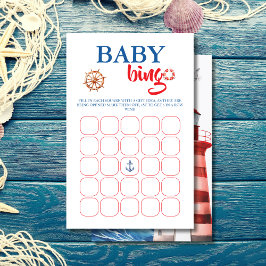 Levendig Blauw Rood Nautisch Baby shower Bingo Kaa