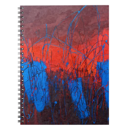 Levendig Blauw Rood Sunset Abstract Drip Notitieboek (Voorkant)