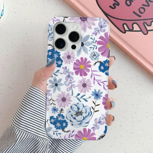 Levendig Blauw Roze Waterverf Painted Blossom Case-Mate iPhone Case