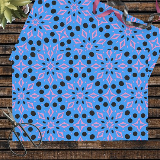 Levendig blauw roze & zwart geometrisch patroon tissuepapier