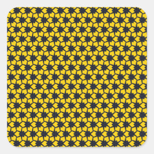 Levendig blauw sterrenpatroon op gele achtergrond vierkante sticker