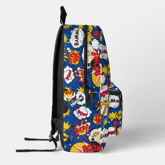 Levendig blauw stripboek geïnspireerd bedrukte rugzak (Links)