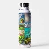 Levendig blauw tropisch strand waterfles (Rechts)