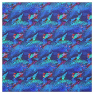 Levendig blauw tropisch visweefsel stof