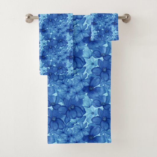 Levendig Blauw Waterverf Bloemendeken Set Bad Handdoek (Insitu)
