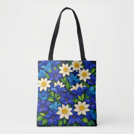 Levendig Blauw & Wit Bloemmotief Tote Bag