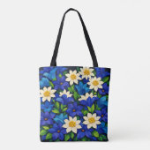 Levendig Blauw & Wit Bloemmotief  Tote Bag (Achterkant)