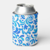 Levendig Blauw-Wit Waterverf Botanisch Blikjeskoeler (Blikje Voorkant)