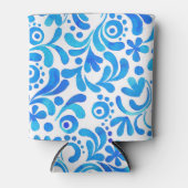 Levendig Blauw-Wit Waterverf Botanisch Blikjeskoeler (Voorkant)