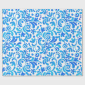 Levendig Blauw-Wit Waterverf Botanisch Cadeaupapier (Vlak)