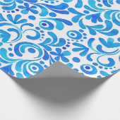 Levendig Blauw-Wit Waterverf Botanisch Cadeaupapier (Hoek)