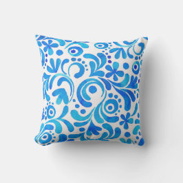 Levendig Blauw-Wit Waterverf Botanisch Kussen