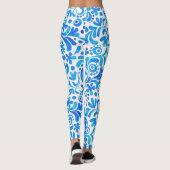 Levendig Blauw-Wit Waterverf Botanisch Leggings (Achterkant)
