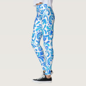 Levendig Blauw-Wit Waterverf Botanisch Leggings (Links)