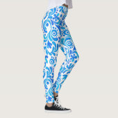 Levendig Blauw-Wit Waterverf Botanisch Leggings (Rechts)