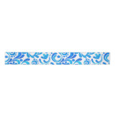 Levendig Blauw-Wit Waterverf Botanisch Satijnen Lint (Voorkant)