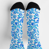 Levendig Blauw-Wit Waterverf Botanisch Sokken (Top)