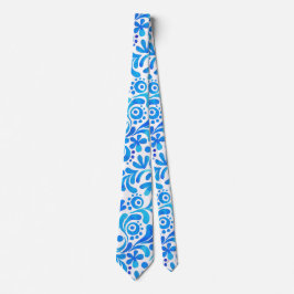 Levendig Blauw-Wit Waterverf Botanisch Stropdas