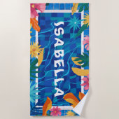 Levendig blauw zwembad & bloemen  strandlaken (Voorkant)