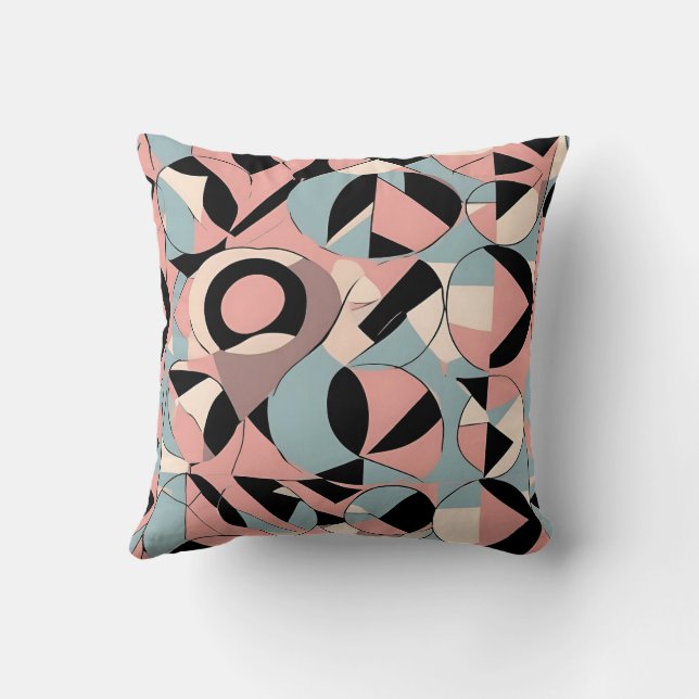 Levendig blauwgroen en mosterd geometrisch patroon kussen (Achterkant)