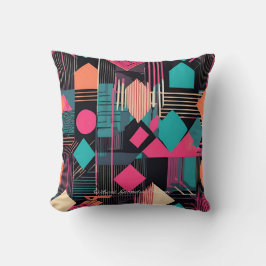 Levendig blauwgroen en mosterd geometrisch patroon kussen