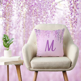 Levendig Bleek Paars Abstract Wisteria met Initiaa Kussen