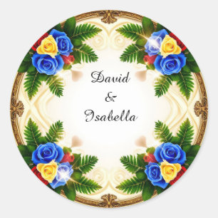 Levendig Bloem Kader Ontwerp Ronde Sticker