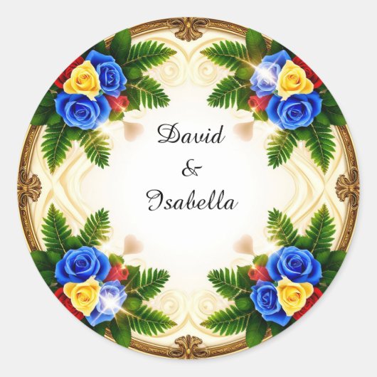 Levendig Bloem Kader Ontwerp Ronde Sticker (Voorkant)
