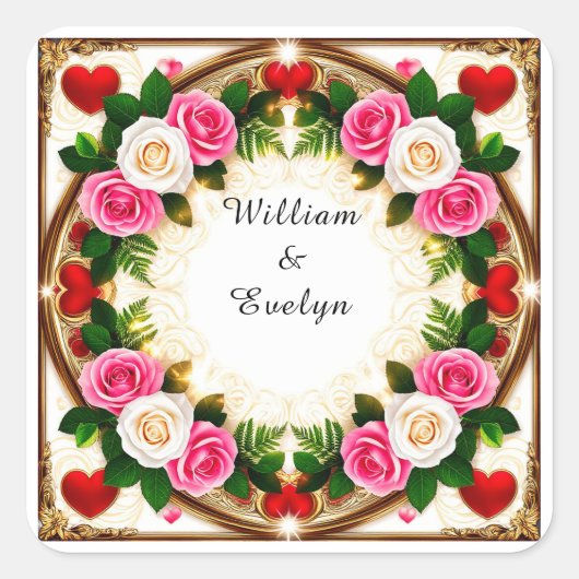 Levendig Bloem Kader Ontwerp Vierkante Sticker (Voorkant)