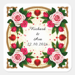 Levendig Bloem Kader Ontwerp Vierkante Sticker