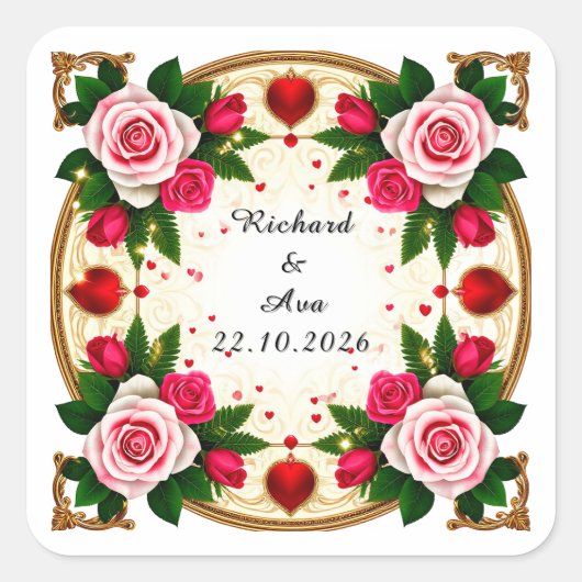 Levendig Bloem Kader Ontwerp Vierkante Sticker (Voorkant)