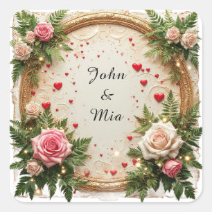 Levendig Bloem Kaderontwerp Vierkante Sticker