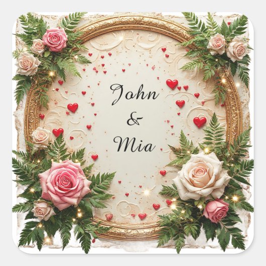 Levendig Bloem Kaderontwerp Vierkante Sticker (Voorkant)