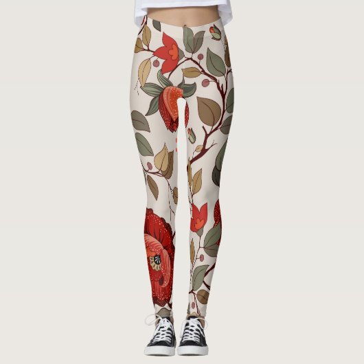 Levendig bloembehang: met de hand getekende patron leggings (Voorkant)