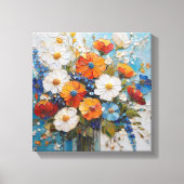Levendig bloemboeket in kleurrijke vaas canvas afdruk (Voorkant)