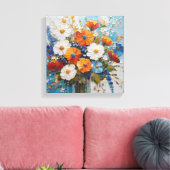 Levendig bloemboeket in kleurrijke vaas canvas afdruk (Insitu (Woonkamer))
